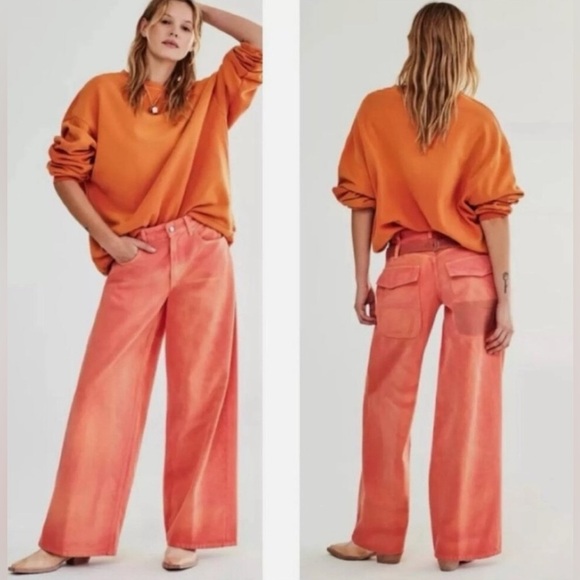 FREE PEOPLE We The Free Waterfall Baggy Wide Leg Jeans Oklahoma Sun Utility Pant - Picture 7 of 11